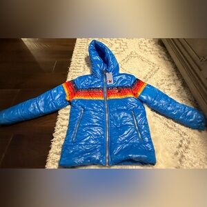 ‼️RARE‼️🎸AVIATOR NATION🎸🔥NWT🔥5 STRIPE LUXE TREKKER JACKET in GLOSSY DRESDEN—S